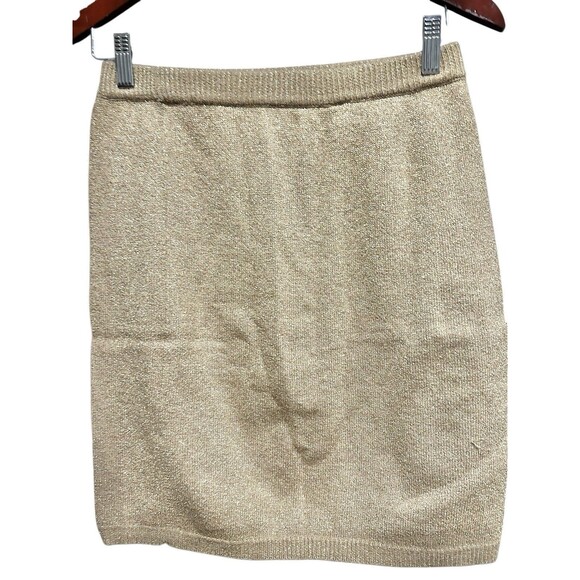 Vintage Jeanne Pierre Skirt Sparkly Gold Stretchy Knit 90s Y2K Mini Pull On Medi - Picture 4 of 6